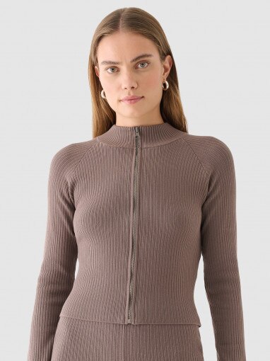 Outhorn Damski sweter rozpinany Outhorn OTHWAW24TSWEF060  brązowy Brązowy