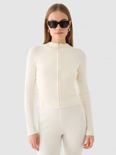Outhorn Damski sweter rozpinany Outhorn OTHWAW24TSWEF060  beżowy Beżowy