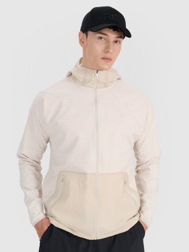 RL9 Męska bluza treningowa rozpinana z kapturem 4F x Robert Lewandowski RL9SSS25TFSWM615  beżowa Biały