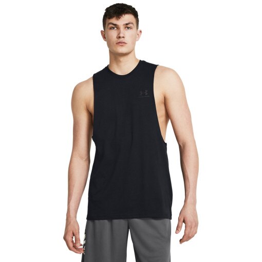 UNDER ARMOUR Męski top treningowy Under Armour UA LEFT CHEST CUT OFF TANK  czarny Czarny