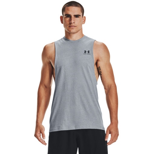 UNDER ARMOUR Męski top treningowy Under Armour UA LEFT CHEST CUT OFF TANK  szary Szary