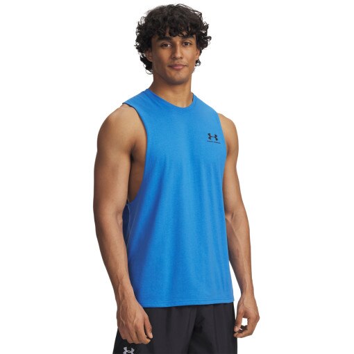 UNDER ARMOUR Męski top treningowy Under Armour UA LEFT CHEST CUT OFF TANK  niebieski Niebieski