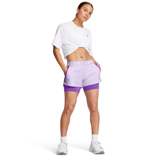 UNDER ARMOUR Damskie spodenki treningowe Under Armour Play Up 2in1 Shorts fioletowe Fioletowy