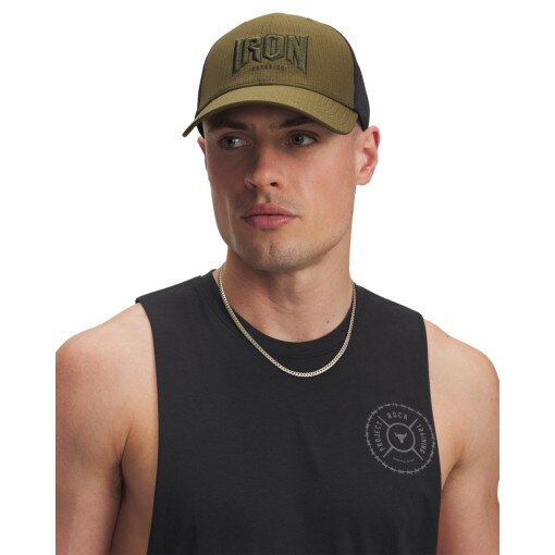  UNDER ARMOUR Męska czapka z daszkiem Under Armour Project Rock Trucker  khaki Khaki