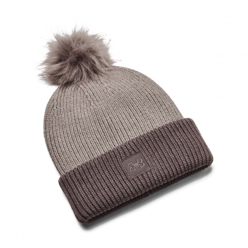 Damska czapka zimowa UNDER ARMOUR UA Halftime Ribbed Pom - brązowa
