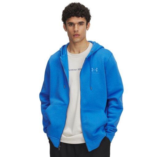 UNDER ARMOUR Męska bluza dresowa rozpinana z kapturem Under Armour UA Essential Fleece Fz Hood  niebieska Niebieski