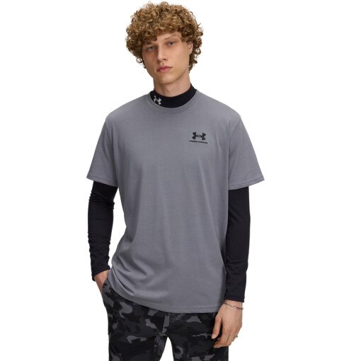UNDER ARMOUR Męski tshirt z nadrukiem Under Armour UA Logo Emb Heavyweight SS  szary Szary