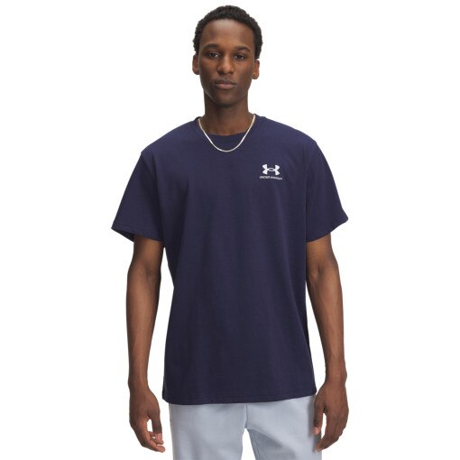  UNDER ARMOUR Męski tshirt z nadrukiem Under Armour UA Logo Emb Heavyweight SS  granatowy Granatowy