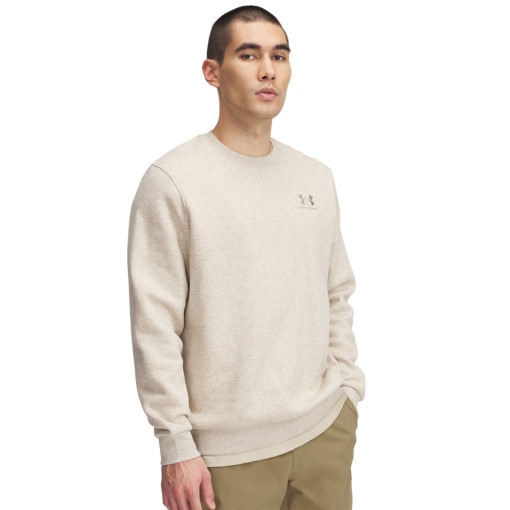 UNDER ARMOUR Męska bluza dresowa nierozpinana bez kaptura Under Armour UA Essential Fleece Crew  beżowa Beżowy