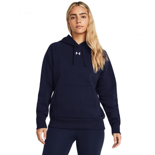 UNDER ARMOUR Damska bluza dresowa nierozpinana z kapturem Under Armour UA Rival Fleece Hoodie  granatowa Granatowy