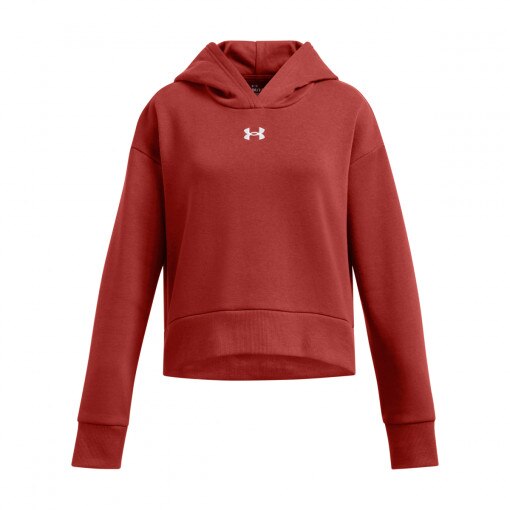 UNDER ARMOUR Dziewczęca bluza dresowa nierozpinana z kapturem Under Armour UA Rival Fleece Crop Hoodie  czerwona Czerwony
