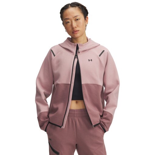 UNDER ARMOUR Damska bluza treningowa rozpinana z kapturem Under Armour Unstoppable Fleece FZ różowa Różowy