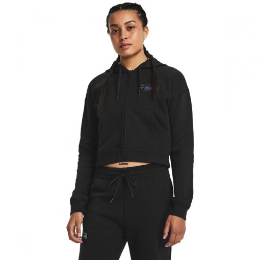 UNDER ARMOUR Damska bluza treningowa rozpinana z kapturem Under Armour Project Rock HW Terry FZ  czarna  Czarny