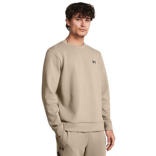 UNDER ARMOUR Męska bluza treningowa nierozpinana bez kaptura Under Armour UA Unstoppable Flc Crew  beżowa Beżowy