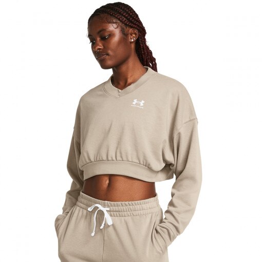 UNDER ARMOUR Damska bluza dresowa nierozpinana bez kaptura Under Armour UA Rival Terry OS Crop Crw  brązowa Brązowy
