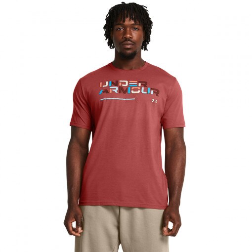 UNDER ARMOUR Męski tshirt z nadrukiem Under Armour UA Colorblock Wordmark SS  czerwony Czerwony