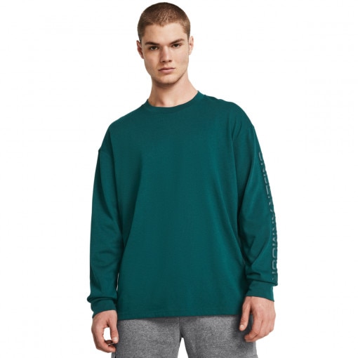 UNDER ARMOUR Męska bluza dresowa nierozpinana bez kaptura Under Armour UA HW Tonal Wordmark LS  zielona Zielony