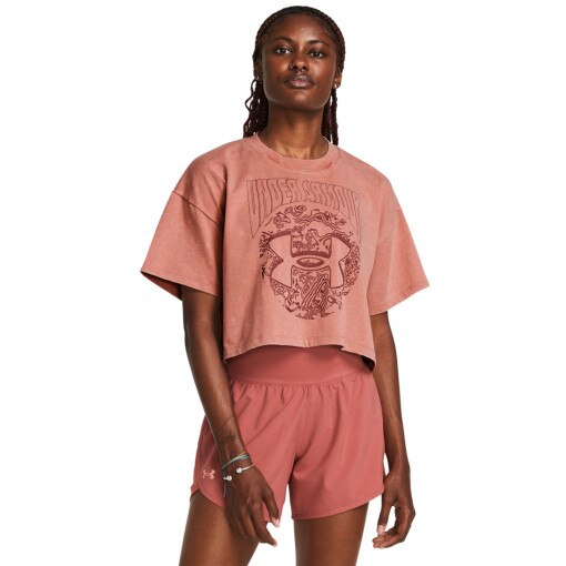 UNDER ARMOUR Damski tshirt z nadrukiem Under Armour UA HW Dusk to Dawn Crop SS  różowy Różowy