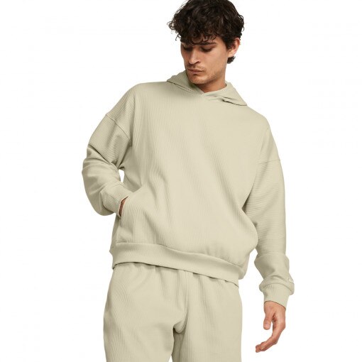 UNDER ARMOUR Meska bluza treningowa nierozpinana z kapturem Under Armour UA Journey Rib Hoodie  kremowa Kremowy