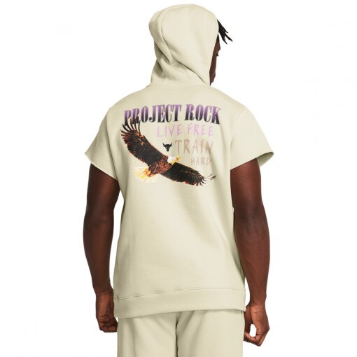 Męska bluza treningowa nierozpinana z krótkim rękawem Under Armour Project Rock Q1 SS Icon Fleece HD - kremowa