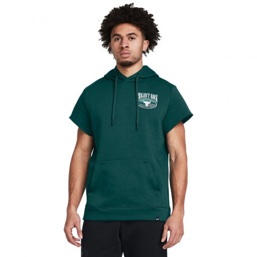 UNDER ARMOUR Męska bluza treningowa nierozpinana z krótkim rękawem Under Armour Project Rock Q1 SS Icon Fleece HD  zielona Zielony