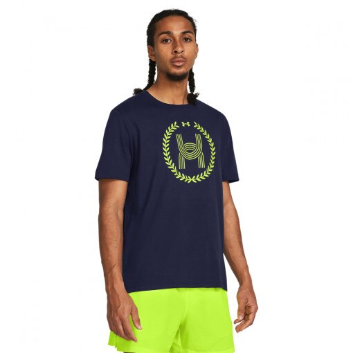 UNDER ARMOUR Męski tshirt z nadrukiem Under Armour UA Run Anywhere SS  granatowy Granatowy