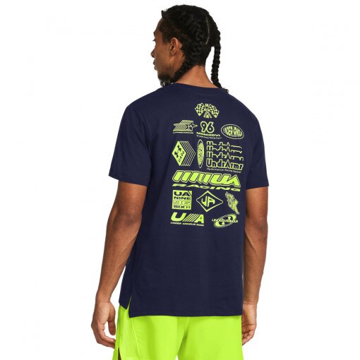 Męski t-shirt z nadrukiem Under Armour UA Run Anywhere SS - granatowy