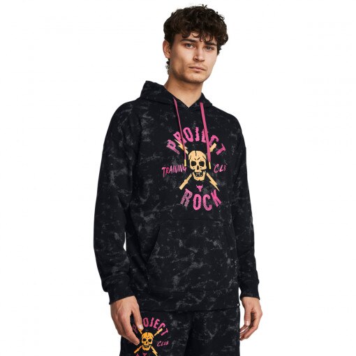 UNDER ARMOUR Męska bluza treningowa Under Armour Project Rock Rival Terry Printed Hoodie  czarna Czarny