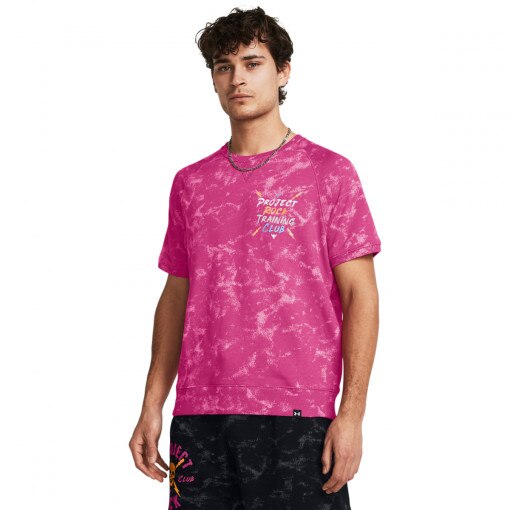 UNDER ARMOUR Męska koszulka treningowa Under Armour Project Rock Terry Printed Crew  różowa Różowy