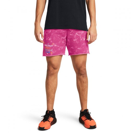 Męskie spodenki treningowe Under Armour Project Rock Terry Printed UG Shorts - różowe