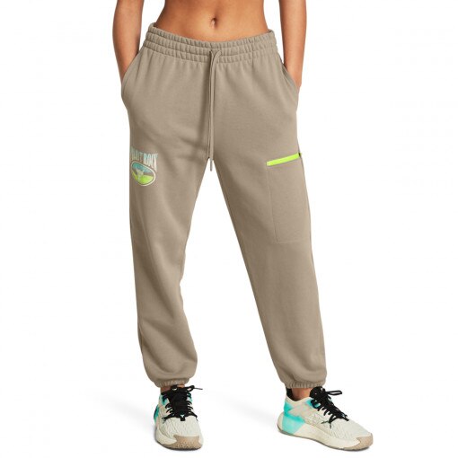Damskie spodnie treningowe Under Armour Projcet Rock Q1 HW Terry Pant - beżowe