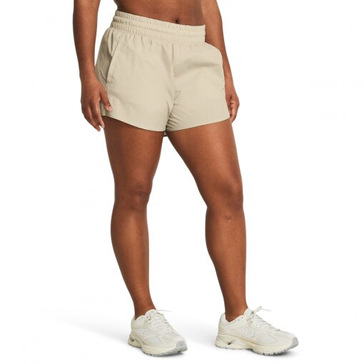 Damskie spodenki treningowe Under Armour Flex Woven 3in Crinkle Sts - beżowe
