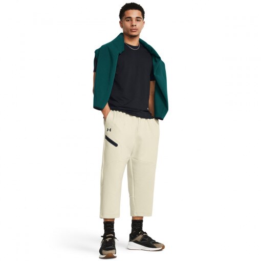 UNDER ARMOUR Męskie spodnie treningowe Under Armour Unstoppable Flc Baggy Crop kremowe Kremowy