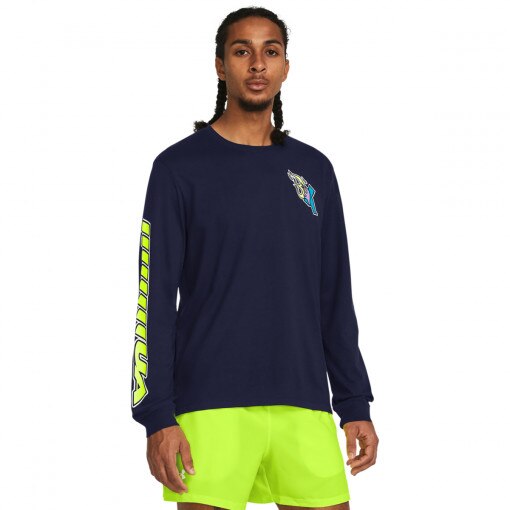 UNDER ARMOUR Męski longsleeve z nadrukiem Under Armour UA Run Anywhere Ls  granatowy Granatowy