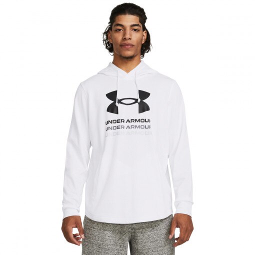 UNDER ARMOUR Męska bluza dresowa nierozpinana z kapturem Under Armour UA Rival Terry Graphic Hood  biała Biały