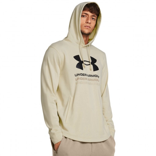 UNDER ARMOUR Męska bluza dresowa nierozpinana z kapturem Under Armour UA Rival Terry Graphic Hood  beżowa Beżowy