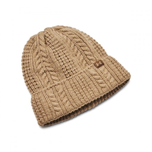 UNDER ARMOUR Damska czapka zimowa Under Armour W Halftime Cable Knit Beanie  brązowa Brązowy