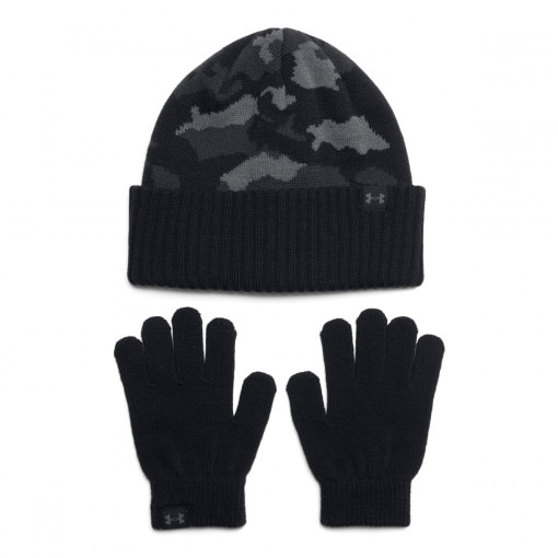 UNDER ARMOUR Chłopięcy zestaw czapka zimowa i rękawiczki Under Armour B Beanie/Glove Combo  czarne Czarny