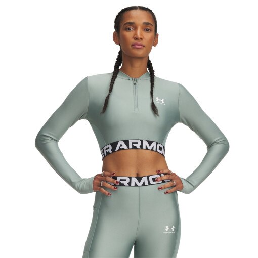 UNDER ARMOUR Damski longsleeve treningowy Under Armour Heatgear Rib 1/4 Zip Ls  zielony Zielony