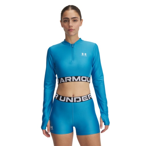 UNDER ARMOUR Damski longsleeve treningowy Under Armour Heatgear Rib 1/4 Zip Ls  niebieski Niebieski