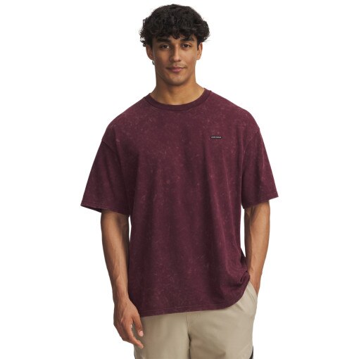 UNDER ARMOUR Męski tshirt Under Armour UA Heavyweight Oversized Logo Wash  czerwony Czerwony