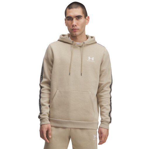 UNDER ARMOUR Męska bluza nierozpinana z kapturem UA Icon Fleece HD Taping  beżowa Beżowy