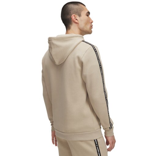 Męska bluza nierozpinana z kapturem UA Icon Fleece HD Taping - beżowa