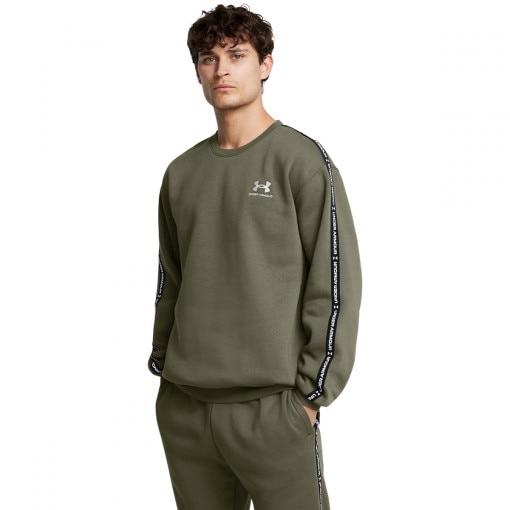 UNDER ARMOUR Męska bluza dresowa nierozpinana bez kaptura Under Armour UA Icon Fleece Crew Taping  zielona Zielony
