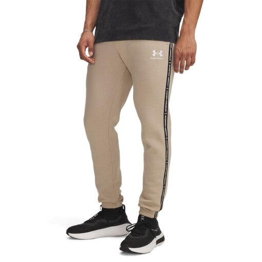 Męskie spodnie dresowe Under Armour UA Icon Fleece Jogger Taping - beżowe