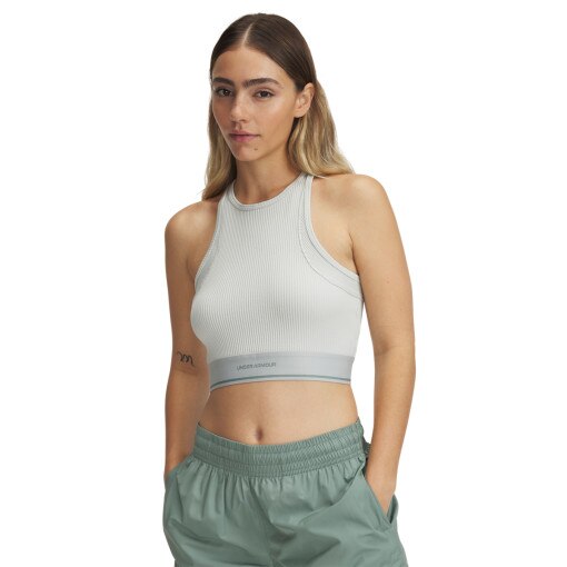 UNDER ARMOUR Damski top treningowy Under Armour UA Meridian Rib Branded Tank  zielony Zielony