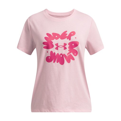UNDER ARMOUR Dziewczęcy tshirt z nadrukiem Under Armour UA Bubble Wordmark SS  różowy Różowy