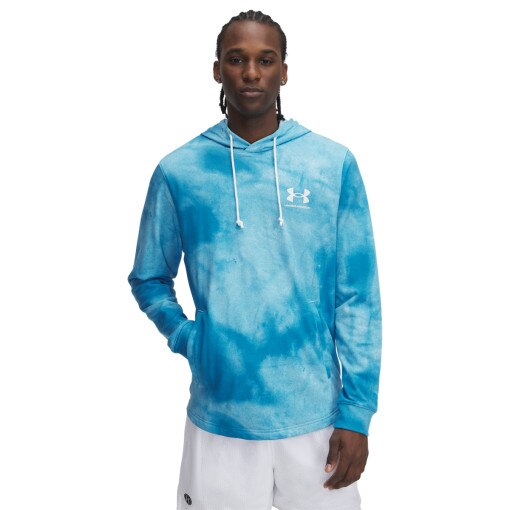 UNDER ARMOUR Męska bluza dresowa nierozpinana z kapturem Under Armour UA Rival Terry AOP Hood Q1  niebieska Niebieski