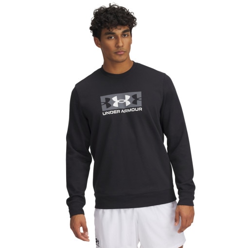 UNDER ARMOUR Męska bluza dresowa nierozpinana bez kaptura Under Armour UA Rival Terry Logo Crew  czarna Czarny