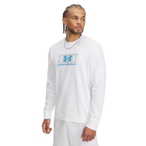 UNDER ARMOUR Męska bluza dresowa nierozpinana bez kaptura Under Armour UA Rival Terry Logo Crew  biała Biały